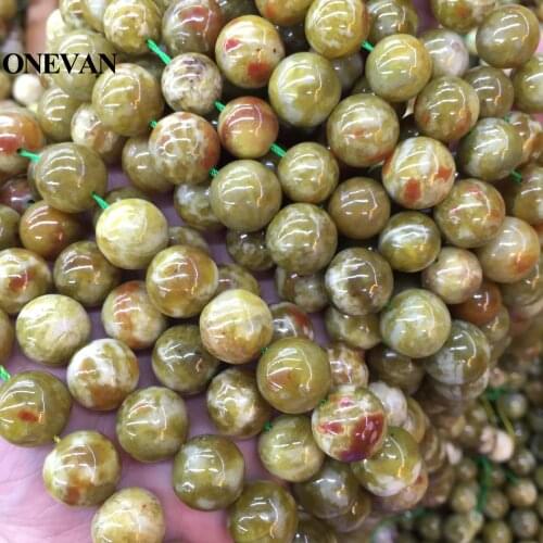 ONEVAN Natural A+ Green Serpentine 12mm 14mm Smooth Riund Stone Beads Bracelet Necklace Jewelry Making Diy Accessories Design