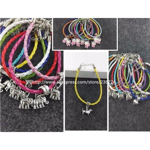 50pcs Kabbalah Lovely Greyhound Charms Pendants Mixed Color Braided Rope Bracelets Fashion Jewelry DIY For Women&Men