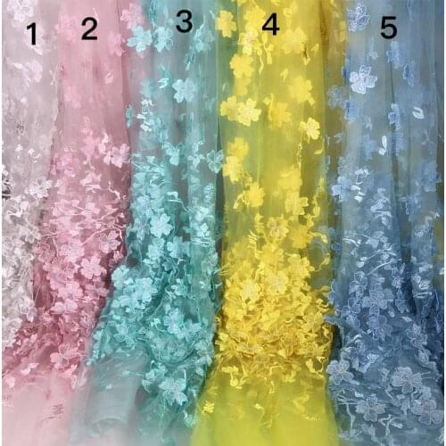 125cm Width 3d flower Embroidered Lace Fabric Luxury Wedding Gown Lace Fabric 11 colors