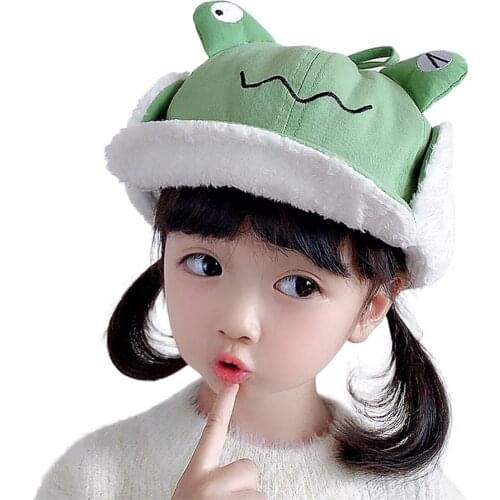 Kids Bomber Hat Frog Embroidery Winter Cap Earmuffs Hat for Boys and Girls Yellow/Green/Pink/Beige