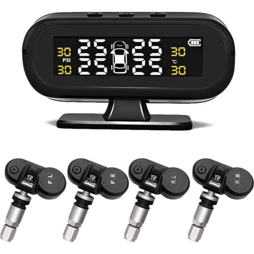 Solar TPMS Car Tyre Pressure Monitor Tire Pressure Monitoring System Temperature Warning Fuel Save With 4 External Sensors