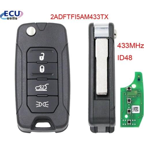 Folding Remote Key for Jeep Renegade 2016-2018 ID48 Chip 433MHz Megamos AES - 2ADFTFI5AM433TX with SIP22 blade