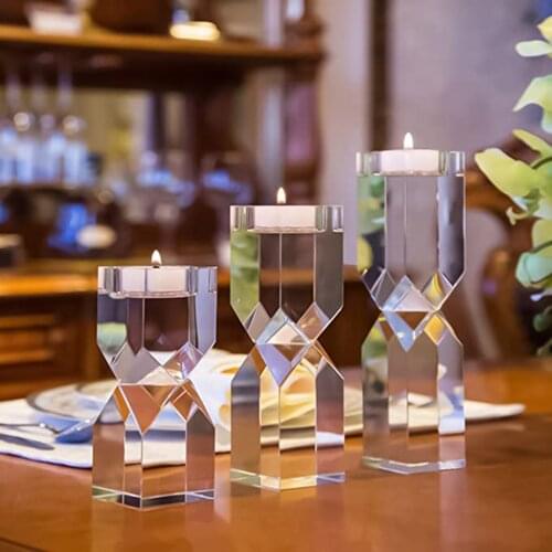 3x Sparkling Crystal Candle Holders Base Cuboid Solid Diamond Cut Tealight Stand
