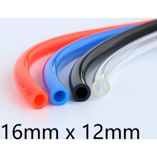 Air PU Tube OD 16mm x 12mm ID Pneumatic Component Parts Connector Hose Compressed Water Gas Pipe Transparent Blue 1M
