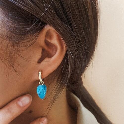 Flashbuy Vintage Heart Shape Natural Green Stone Hoop Earrings for Women Boho Charm Irregular Geometric Earring Female Jewelry