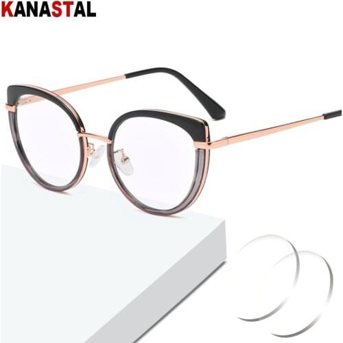 Women Anti Blue Light Blocking Glasses TR90 Cateye Frame Ladies Prescription Eyewear Computer Myopia Hyperopia Reading Glasses