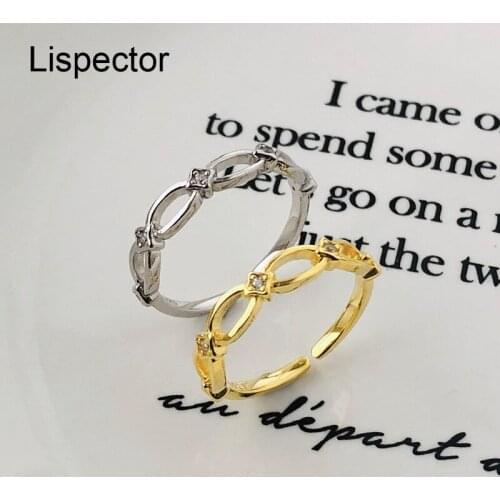 Lispector 925 Sterling Silver Korean Hollow Geometric Zircon Rings for Women Vintage Light luxury Elegant Ring Female Jewelry