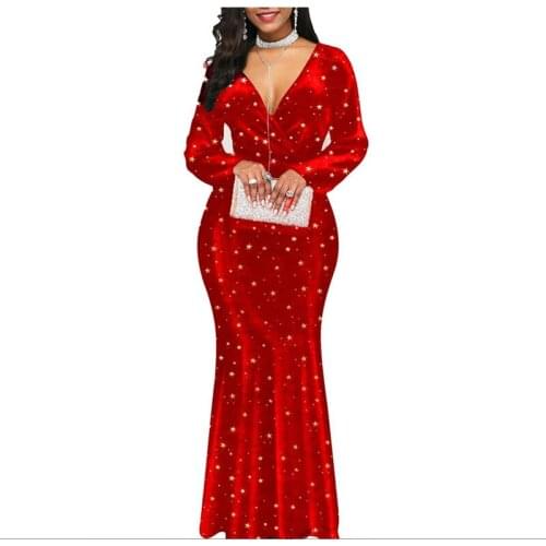 2021 Hot Sale Women Long Sleeve Dot Dress Printed Spring And Summer V-neck Slit Maxi Dress For Woman