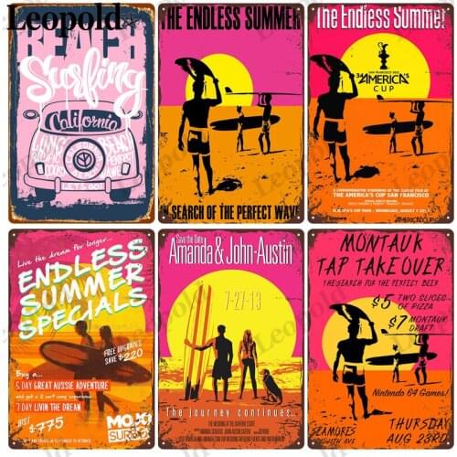 Tin Signs Vintage Plaque Sunset Summer Beach Surf Metal Poster Wall Art Pub Shop Restaurant Coffee Shop Decoration Acces