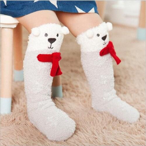 Winter Baby socks Anti-slip kids knee high sock with 3D ear baby leg warmers cotton Christmas socks for newborn