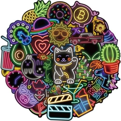 10/40/80PCS Mix Cute Neon Light Aesthetic Stickers Graffiti Decal Skateboard Motorcycle Laptop Guitar Phone Bike Kid Sticker Toy