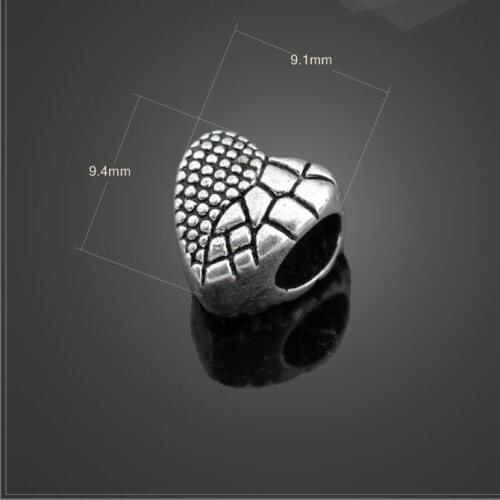 High quality 10 PCS/Lot 9.4mm*9.1mm antique silver plated heart beads for bracelets making