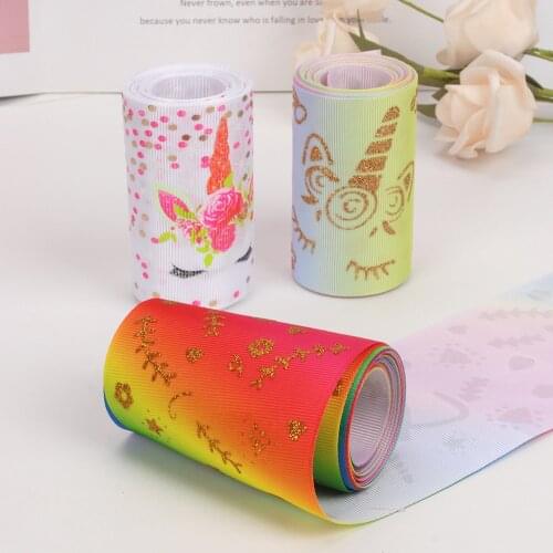 2y/Lot Grosgrain Ribbon Unicorn Printed Satin Ribbons Diy Hairbows Gift Wrap Ribbons For Needlework Wedding Decor Craft Supplies