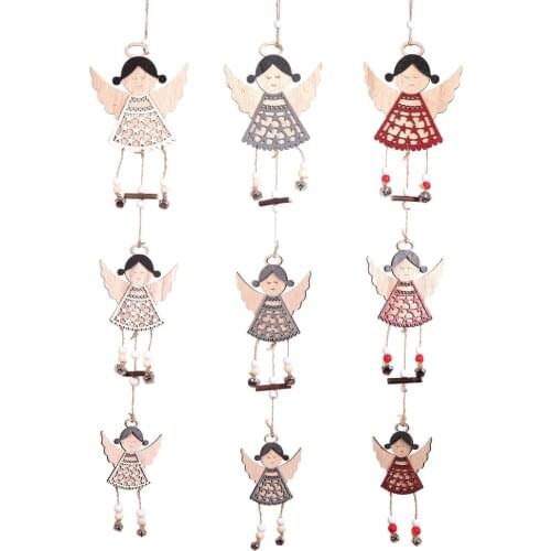 3pcsCute Angel Girl Wooden Pendant Christmas Tree Toy Ornaments Creative Painted Angel Christmas Decoration for Home Kids Gifts