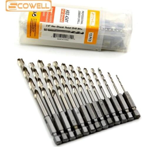 35% OFF Free Shipping: Fully Ground 13pcs 1/4 hex shank HSS twist drill bits set, quickly changed shank drill bit set cut metal
