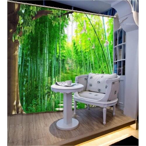 3D Curtain Blackout Shade Window Curtains Green Park Bamboo Forest Flowers Curtain Living Room Bathroom Curtain Minions