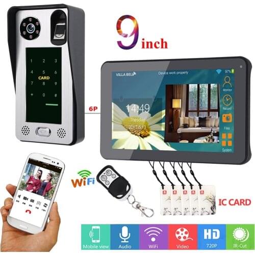 9inch Wired Wifi Fingerprint IC Card Video Door Phone Doorbell Intercom System System,Support Remote APP unlocking,Recording