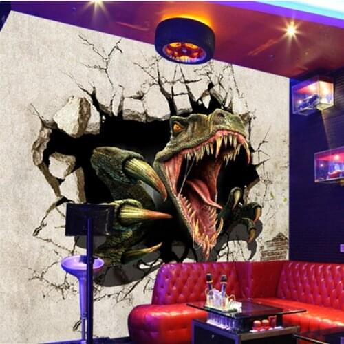 Large mural 3d dinosaur break wall into stereo background wallpaper sofa room corridor porch animal wallpaper cloth