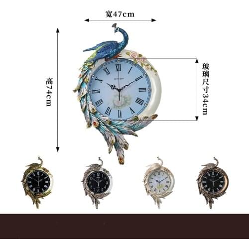 Golden Large Peacock Wall Clock European Style Luxury Wall Clock Living Room Relogios De Parede Home Decor Clocks OO50PW