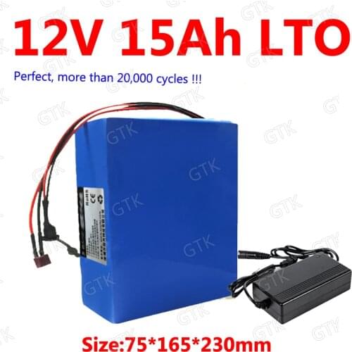 GTK customize 12v 15Ah LTO battery pack Lithium titanate battery BMS for power supply equipment Lawn mower robot RV + 3A Charger