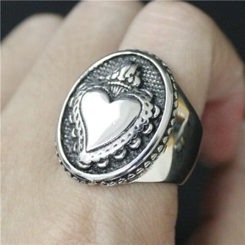 Size 8~13 Fashion Mens Ladies Round Crown Heart Ring 316L Stainless Steel Jewelry Newest Biker Ring