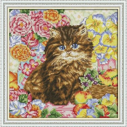 Cat in the flower cross stitch kit aida 14ct 11ct count print canvas stitches embroidery DIY handmade needlework