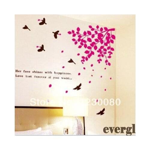 Red Falling Leaves Birds Removable PVC Wall Sticker Decor Room Decal WS