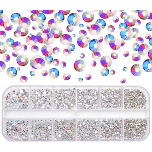 1 Box 2 Colors 1.5mm-3.8mm Mix Size Crystal AB Rhinestones Gems Flatback Stones 2 colors Nail Art Rhinestones Decoration+Box