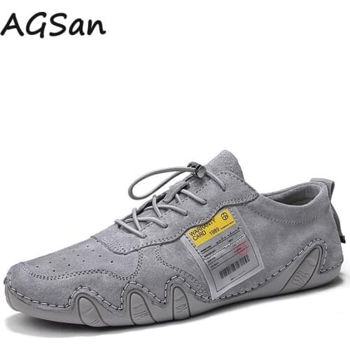AGSan Men Sneakers Winter Plush Sport Shoes Fashion Trainers Gray Flats Cow Suede Leather Mens Zapatos Hombre Lace Up Footwear