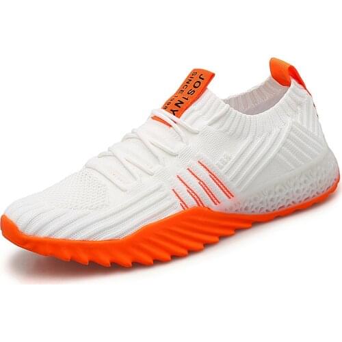 Flats Men Women 2021 Spring Platform Sock Fashion Sneakers Mesh Breathable Casual Vulcanize Shoes White Tangerine Plus Size