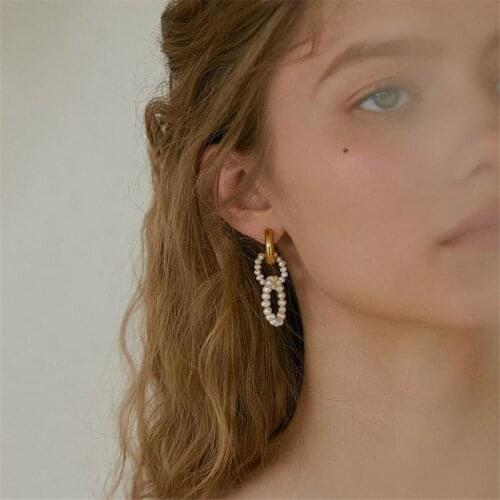 Kshmir Clip-on Earrings Female Earrings Vintage Earrings High Quality Fresh Water Pearl Earrings Stainless Steel Women Geometric