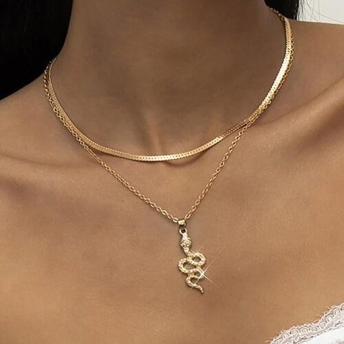 Multilayer Golden Shiny Crystal Snake Shape Pendant Necklace Women Vintage Clavicle Chain Necklaces Fashion Glamour Girl Jewelry