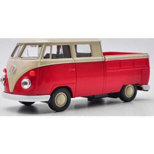 WELLY 1:36 Volkswagen T1 Double Cabin Pick Up Bus Retro Vehicle Alloy Diecast Car Model Toy with Pull Back for Children Gifts