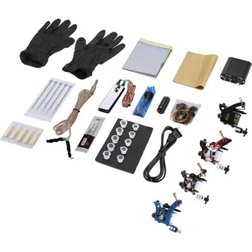 Tattoo Complete Beginner Tattoo Kit 4 Pro Machine Inks Power Supply Needle Grips Tips Tatto Accessories Basic Set