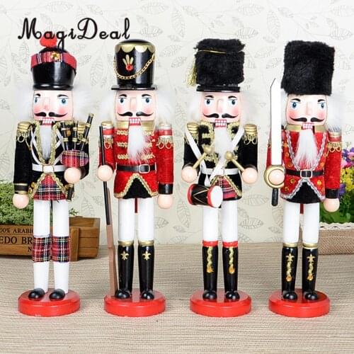 Set of 4 Pieces Wooden Nutcracker Soldier Puppet Christmas Decoration Crafts Ornaments Xmas Toys Gifts
