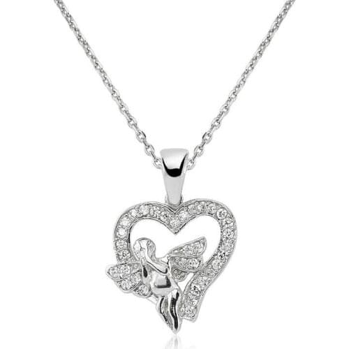 Real Silver 925 Jewelry Silver Angel Heart Woman Necklace