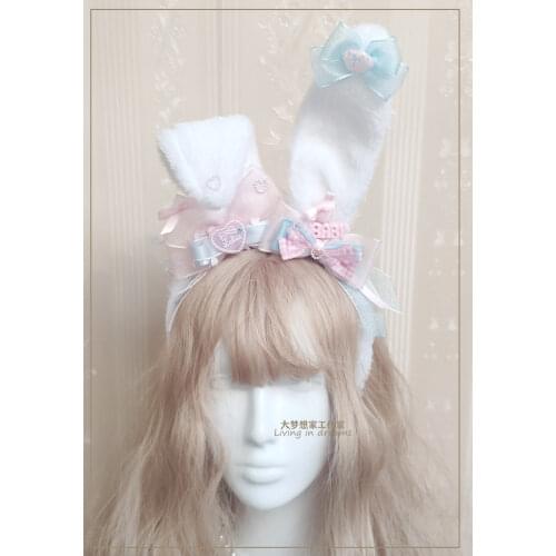 Original hand made sweet lolita rabbit ear kc sweet bow hair band