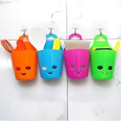 Smiling Face Hanging Storage Bracket Plastic Wall Mounted Bathroom Kitchen Living Room Hanging Storage Basket Holder Organizer