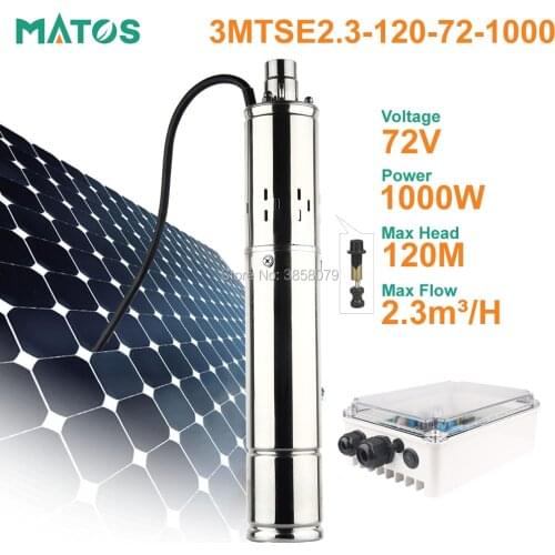 Max head 120m 24v 36v 48v 72v dc brushless stainless steel screw solar power submersible water pumping machine
