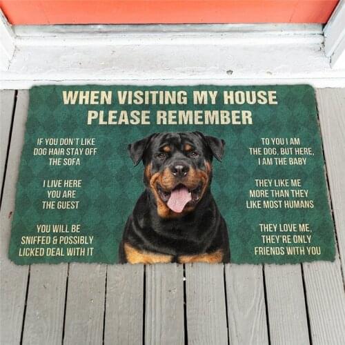 Please Remember Rottweiler Dogs House Rules Doormat Decor Print Carpet Soft Flannel Non-Slip Doormat for Bedroom Porch