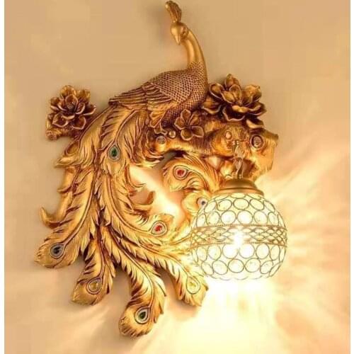 Nordic Luxury LED Wall Lights for Home Stair Bedroom Decor Peacock Crystal Lampshade Wall Lamp Bedside Kitchen Wall Sconce Lamp