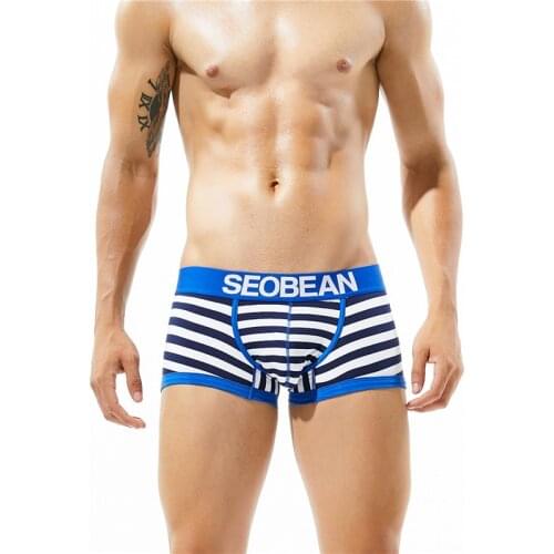 SEOBEAN New Mens Cotton Shorts Youth Striped Low-Waist Comfortable Breathable Boxers