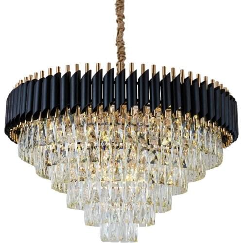 Black modern chandelier lighting for living room luxury round crystal lamp home decoration chain led cristal light fixtures