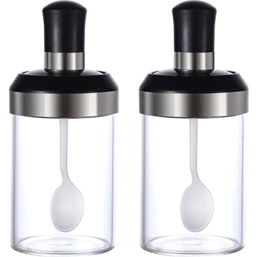 Glass Spice Jar With Serving Spoon And Screw Lid Seasoning Box Condiment Salt Sugar Storage Food Bottle For Home Kitchen