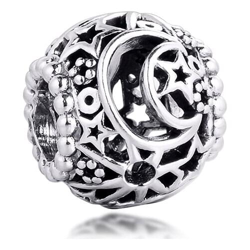 Charms fits for Necklaces Bracelets Openwork Sun Stars & Moon Beads 100% 925 Sterling-Silver-Jewelry Free Shipping