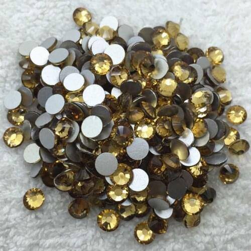 Topstone Lt C Topaz Color Non Hotfix Rhinestones ss3-ss34 Round Flat Back Glue On Nail Art 3D Glass Crystals