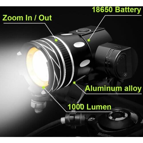 5000mAh Bicycle Light Front Zoom 800 Lumen T6 LED Bike Headlight USB Charge Flashlight Waterproof Cycling Light Bike Accessories