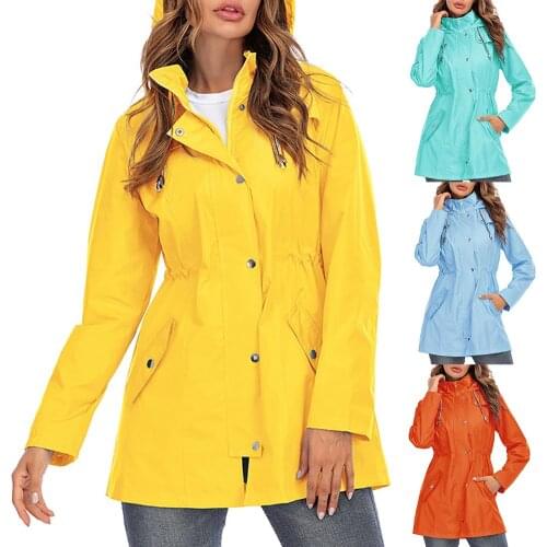 Women Outdoor Rain Jacket Waterproof Lightweight Hoodie Raincoat Windbreaker Sun-Protective Outdoor Sports Coats