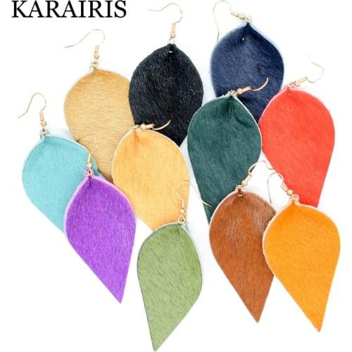 KARAIRIS New Statement Teardrop Hairy Genuine Leather Earrings Simple Pendants Boho Drop Earrings For Women Jewelry