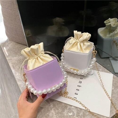 Women Shape PU Leather Crossbody Bags Drawstring Sweet Shoulder Handbags Female Travel Summer Cross Body Bag